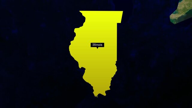 illinois map animation, usa state highlight, location marker, geographic boundary, cartography motion graphics