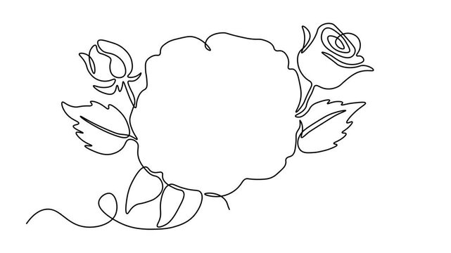 Bouquet of roses and buds. Self drawing animation one continuous line draw, logo on white background