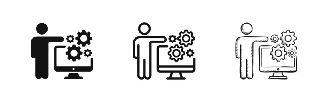 IT Training and Support Icon Set - Computer System Management and Technical Education