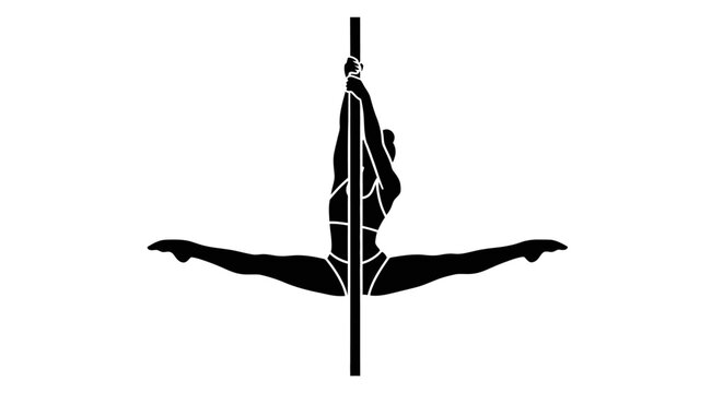Silhouette of a woman performing a pole dancing split on a pole