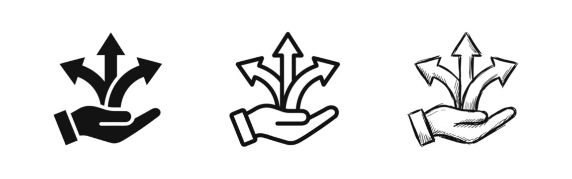 Directional Choice and Decision Making Icon Set with Hand and Arrows