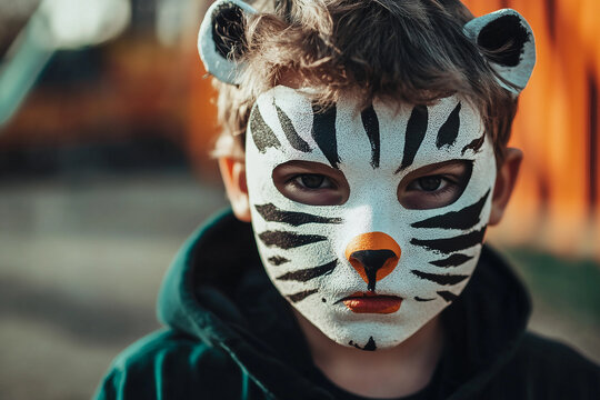 Group of Teenagers in Animal Masks Expressing Creativity and Identity in a Generative AI Artwork
