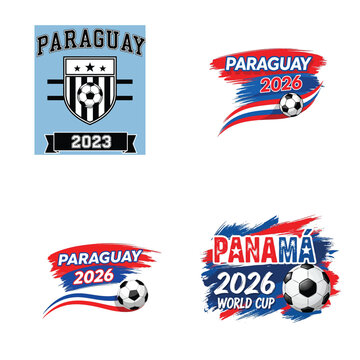 Set of soccer emblems for paraguay and panama 2026 world cup with football ball and national flag colors