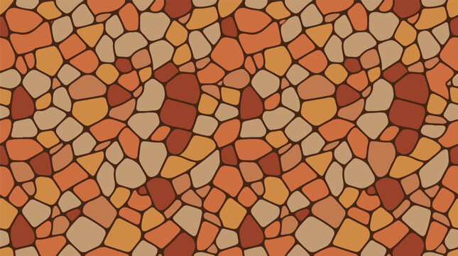 Seamless cobblestone paving pattern or abstract terracota stone wall vector background.