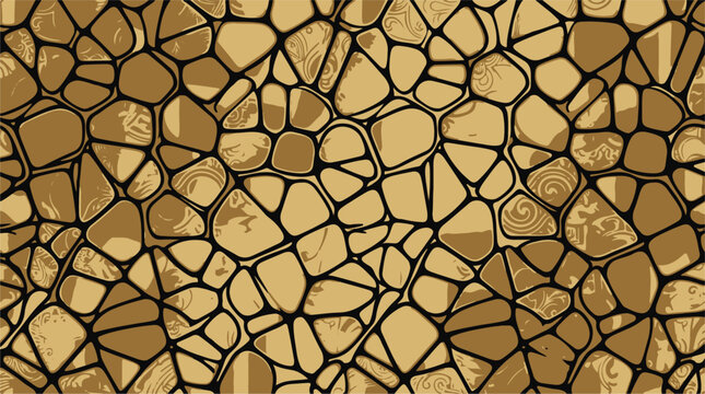 Seamless vintage stone pattern with abstract golden brown voronoi geometric cells and subtle textures.