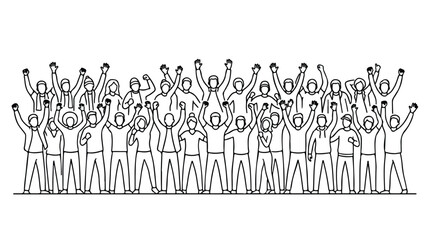 Obraz premium vector black line art of a group of football supporters carrying a banner with a scarf 008