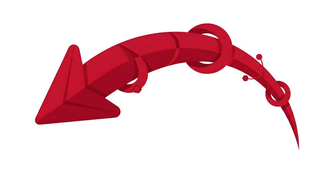 Abstract Curved Red Arrow with Geometric Rings Signaling Return Feedback and Business Workflow