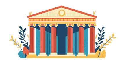 Obraz premium Cartoon illustration of a classical building facade, symmetrical and decorative