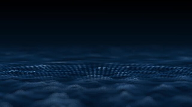 Digital Particle Wave Surface With Dark Technology Video Background. Particle wave digital landscape technology abstract video.