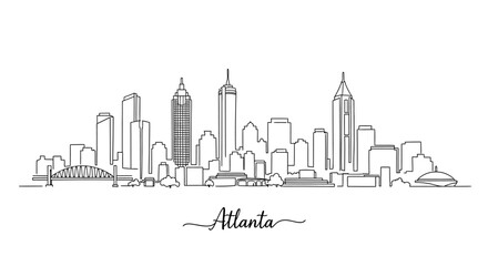 Fototapeta premium Minimalistic Line Art Illustration Capturing the Dynamic Skyline and Architectural Diversity of Atlanta