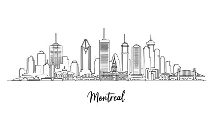 Obraz premium Stylized minimalistic line art illustration of Montreal city skyline showcasing iconic skyscrapers and urban landscape
