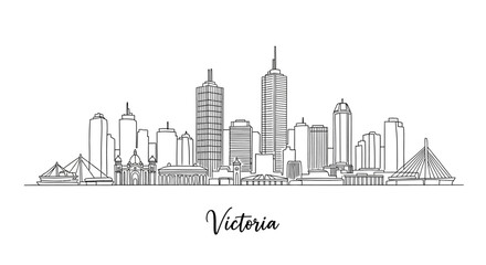 Obraz premium Elegant minimalist line art illustration of the iconic Victoria skyline featuring skyscrapers and harbor