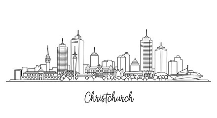 Fototapeta premium Minimalist Line Drawing of Auckland City Skyline Featuring Iconic Buildings and Urban Landscape for Modern Cityscape Art