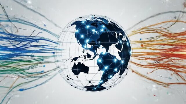 Global Network Connections - Data Flow and Digital Communication Visualization.