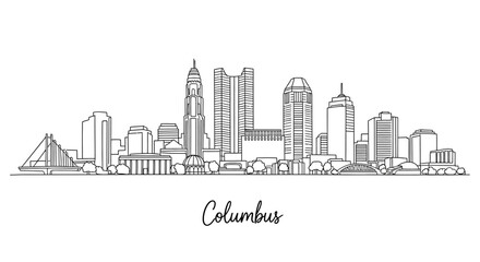 Fototapeta premium Minimalist Black and White Line Drawing of Columbus Skyline Featuring Iconic Urban Architecture