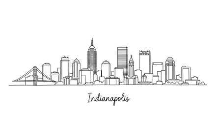 Fototapeta premium Minimalist Line Art Illustration of the Indianapolis Skyline Featuring Iconic Structures and Cityscape Elements