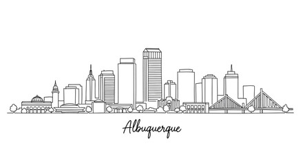 Obraz premium Minimalist continuous line drawing showcasing the impressive skyline of Albuquerque New Mexico highlighting diverse