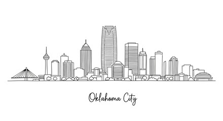 Fototapeta premium Minimalist Line Drawing Illustration of Oklahoma City Skyline Featuring Iconic Tall Buildings and Cityscape Elements