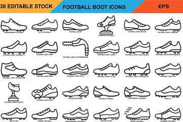 Fototapeta premium Editable football boot icons set for soccer and sports design