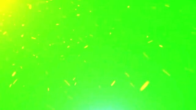 Green screen animation of flying golden fire sparks and yellow glowing particles for war explosion battle atmosphere overlay filter