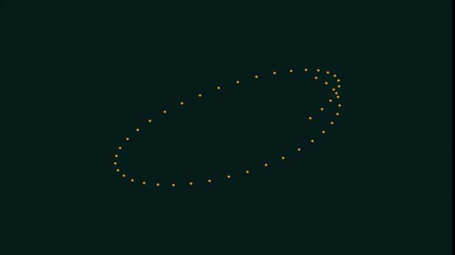 Abstract illustration of yellow dots forming an oval shape on black backdrop