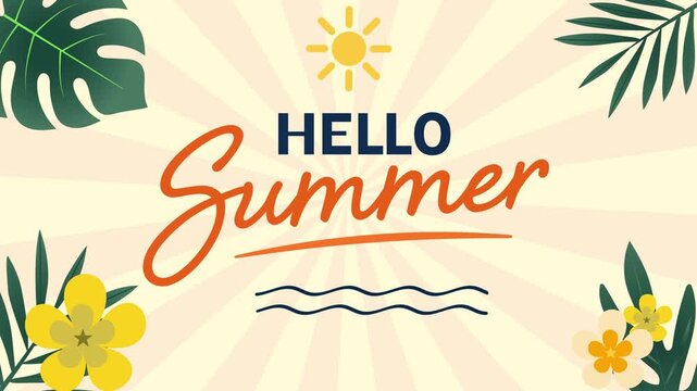 Hello Summer Animation Tropical Seasonal Greeting Background