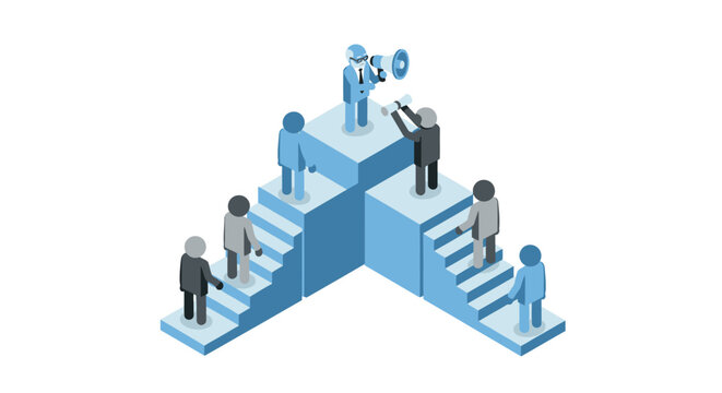 Teamwork and leadership concept with ascending stairway figures.