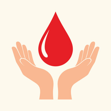 Blood donation symbol with hands holding a drop of blood