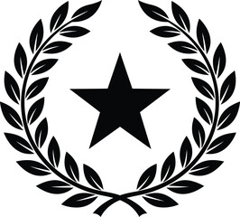 Obraz premium Five point star inside laurel wreath emblem isolated on gray background.