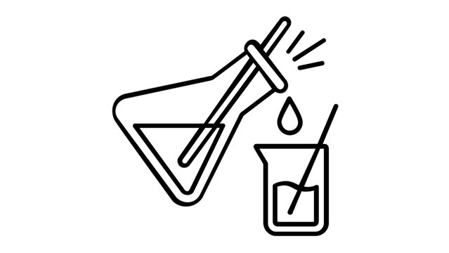 Simple chemical Erlenmeyer flask vector icon with blue fluid, minimalist line illustration for laboratory research analysis, flat scalable design for chemistry education and scientific discovery.