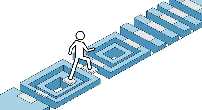Person climbing abstract progressive staircase illustration concept.