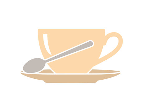 Cup, saucer, and spoon icon in a simple flat vector style.
