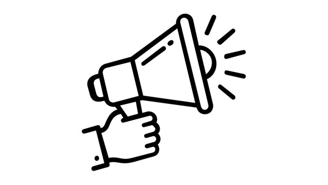 Elegant vector icon illustration of a sports megaphone for cheering fans, designed in a sleek line art style perfect for soccer tournaments, stadium equipment, and athletic team branding.