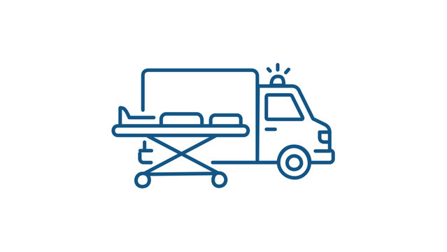 Professional sports medical emergency stretcher bed with editable stroke vector icon illustration, soccer injury first aid safety equipment with customizable line weight, thin line design.
