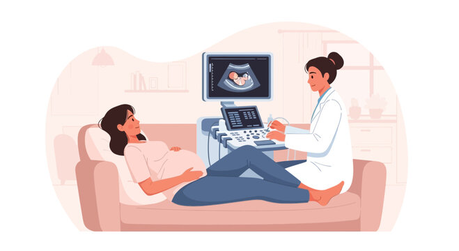 Pregnant Woman Undergoing Ultrasound Scan by Doctor in Clinic