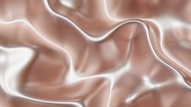 Beige waves flow smoothly in three-dimensional space. The animation highlights motion graphics that create a dynamic visual experience. The focus is on the flow of shapes and forms