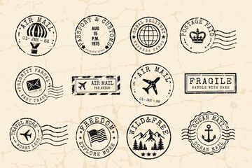 Mega collection of vintage postmark vector stamps retro editable postal seals and grunge mail template elements © Mahabul Hasan Jubair