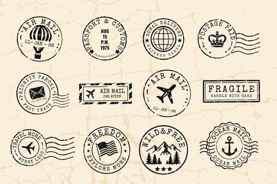 Mega collection of vintage postmark vector stamps retro editable postal seals and grunge mail template elements
