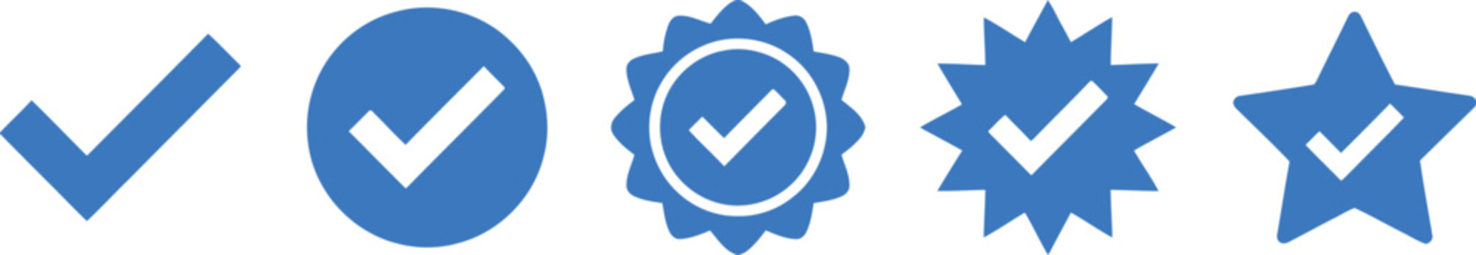 Blue checkmark and star rating icons approval symbol collection