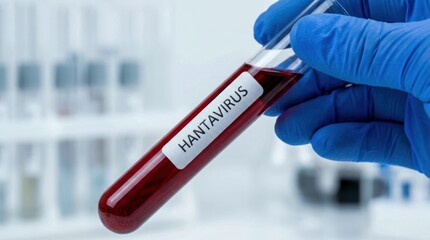 Fototapeta premium Hantavirus Blood Sample in Test Tube for Medical Diagnosis.