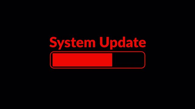 System update notification with a red progress bar on a transparent background, indicating ongoing software installation or update with Alpha Channel in 4K