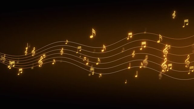 golden music note shiny glittering gold cord strings animation, musical concert and party social media and story motion background