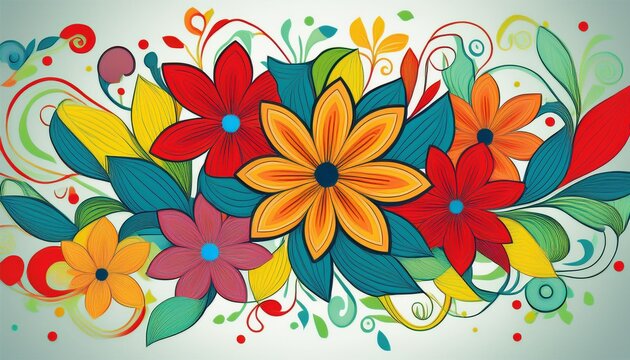 Vecteur De Fleurs Stylisees Aux Couleurs Vives Sur Fond Clair Ornement Floral Abstrait