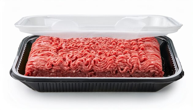 Minced Beef On The Styrofoam Packaging That Isolated On White Background