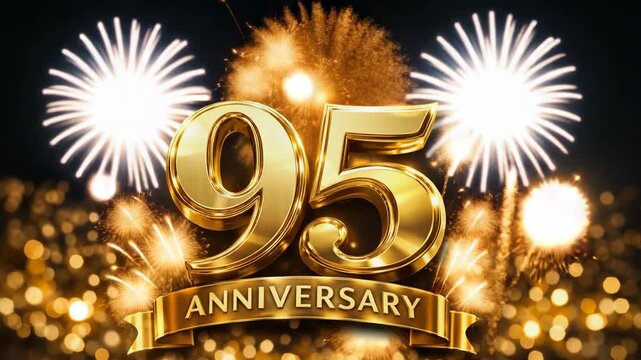 Golden 95 anniversary celebration with sparkling fireworks and festive lights for a milestone event