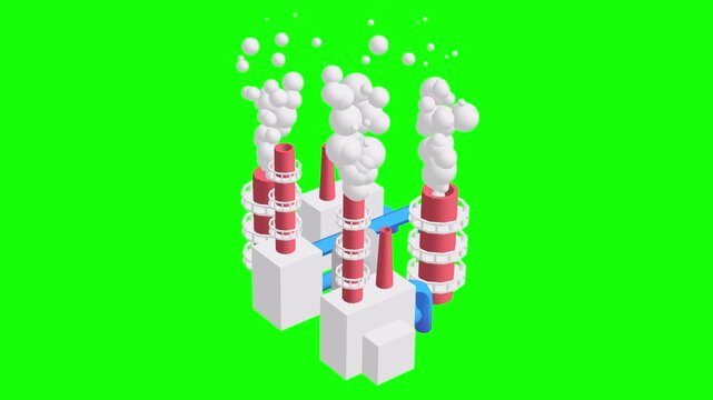 Industrial building factory facility power plant with smoke from chimney 3d render animation available in FullHD and 4K video