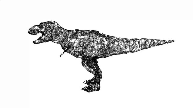 A colossal TRex dinosaur. Wireframe low poly mesh. Available in FullHD and 4K video