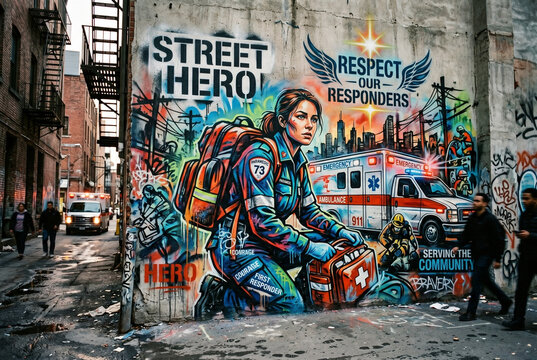Street Art Mural Honoring First Responders and Emergency Services