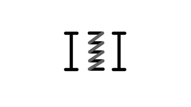 Coil spring mechanical component with measurement icon animation isolated on white background