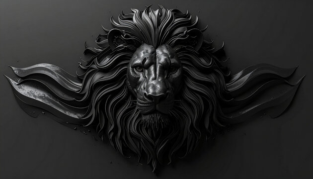 Lion head sculpture with flowing mane and beard